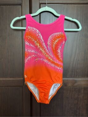 Sylvia P Peaches & Cream Leotard Child 8 Pink Orange Criss Cross
